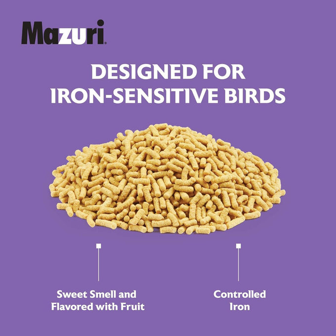 Mazuri softbill diet for iron-sensitive birds, 2 LB bag, phd-formulated nutrition, plum and apple flavor