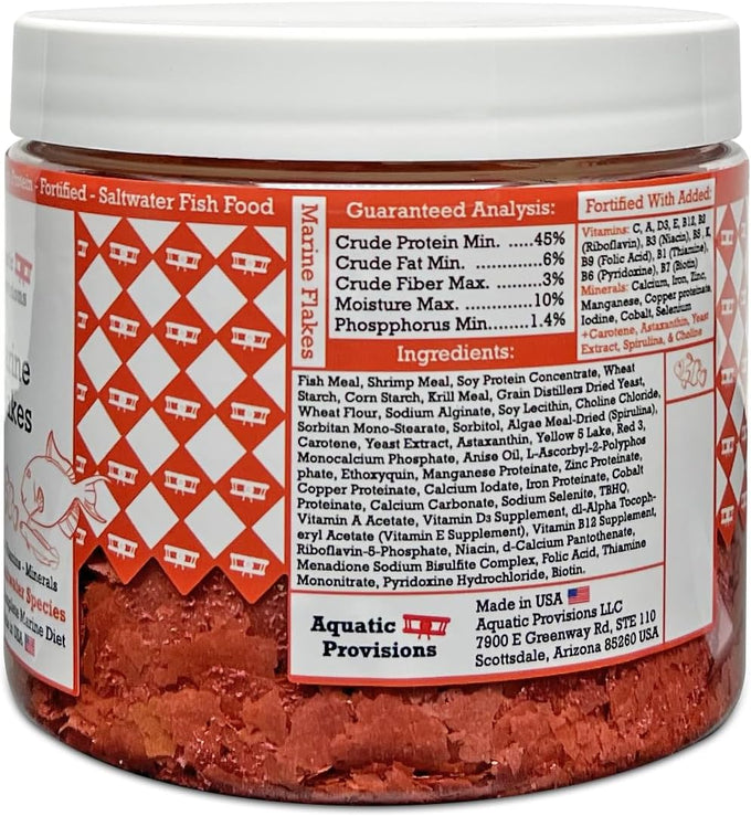 Aquatic Provisions marine flakes fish food, high protein formula for saltwater aquarium species, 1.77 oz
