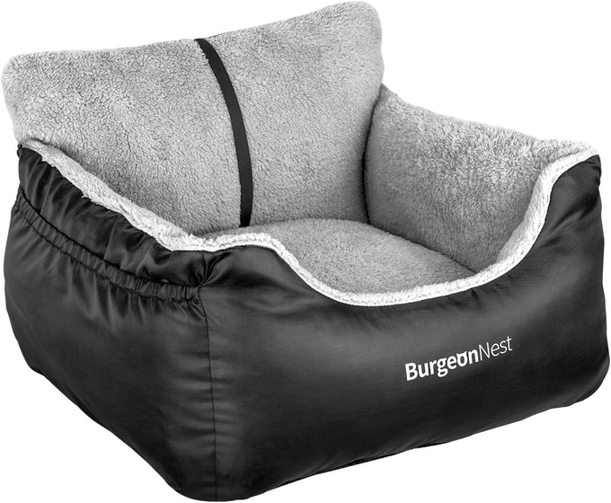 BurgeonNest dog car seat for small dogs, under 25 lbs, black, soft pet car travel home bed with storage