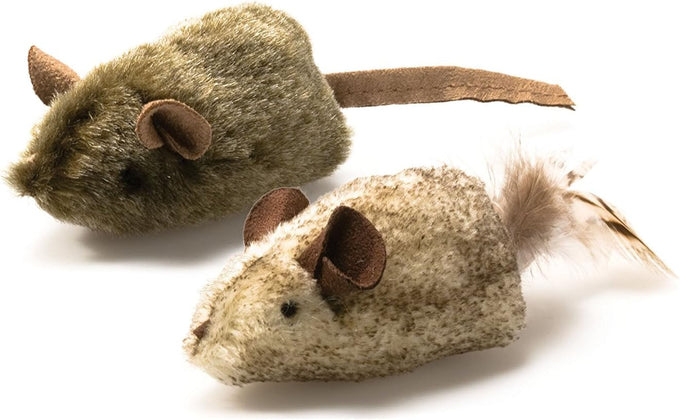 ourpets play-n-squeak twice the mice cat toy, 2pc interactive catnip toy with real mouse electronic sound