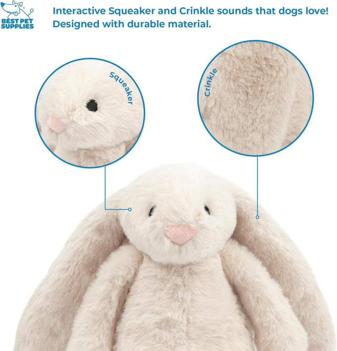 Best Pet Supplies Interactive Squeaky Dog Chew Toy for Small, Medium & Large Dogs, Fetch Lovers - Bunny (Beige), Large