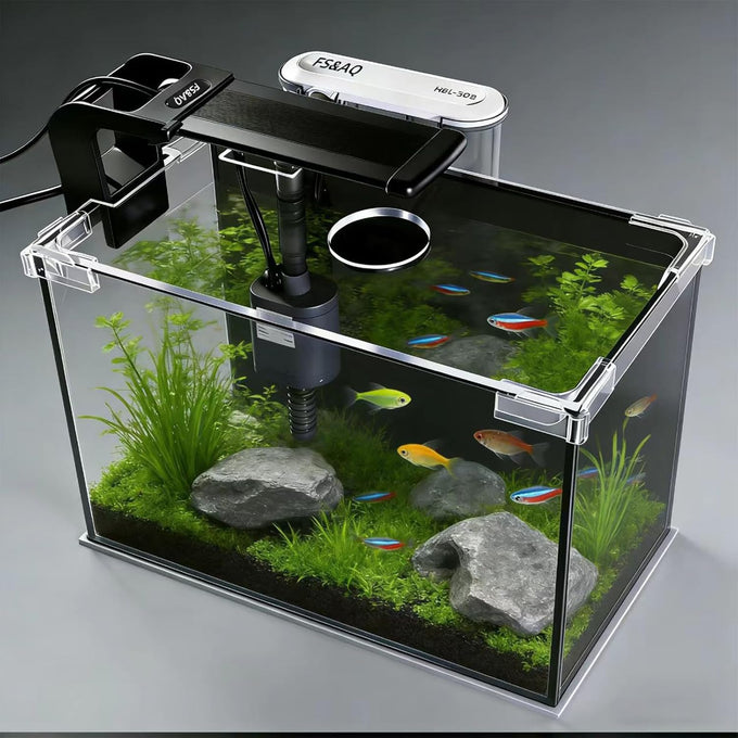 Fs&Aq 2.5-gallon betta fish tank with filter, light, and lid, perfect for desktops, offices, and beginners