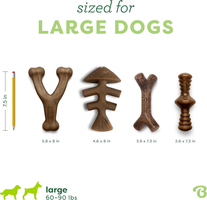 Large Benebone Dog Toys 4-Pack, Durable Made in USA for Aggressive Chewers