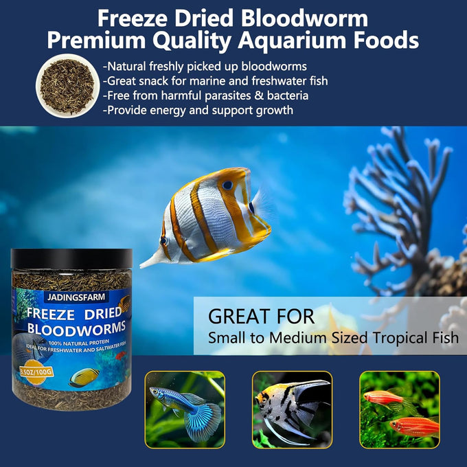 Jadingsfram freeze dried bloodworms fish food for freshwater saltwater tropical fish aquarium
