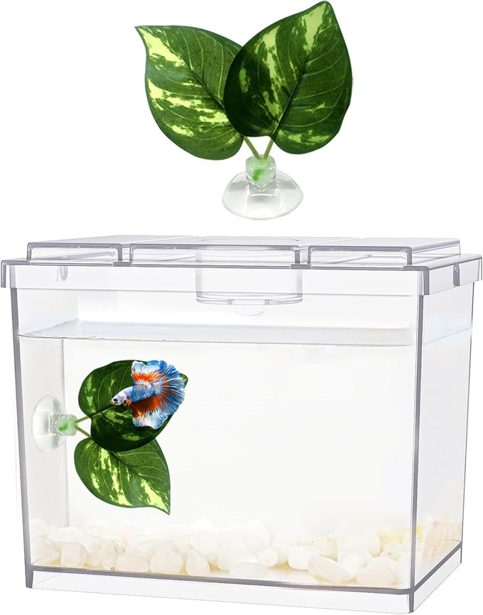 MoonOrange 0.2 Gallon Mini Betta Fish Tank Kit with LED Light Base, Stackable Cube Tank for Small Fish and Pets