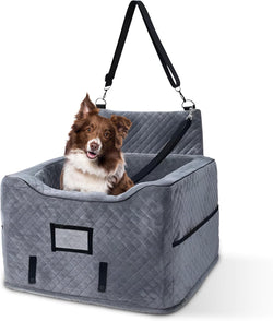 CozyCruiser dog car seat for small and medium dogs with soft plush fabric, adjustable safety leash, and double seat belt protection fits most cars and SUVs
