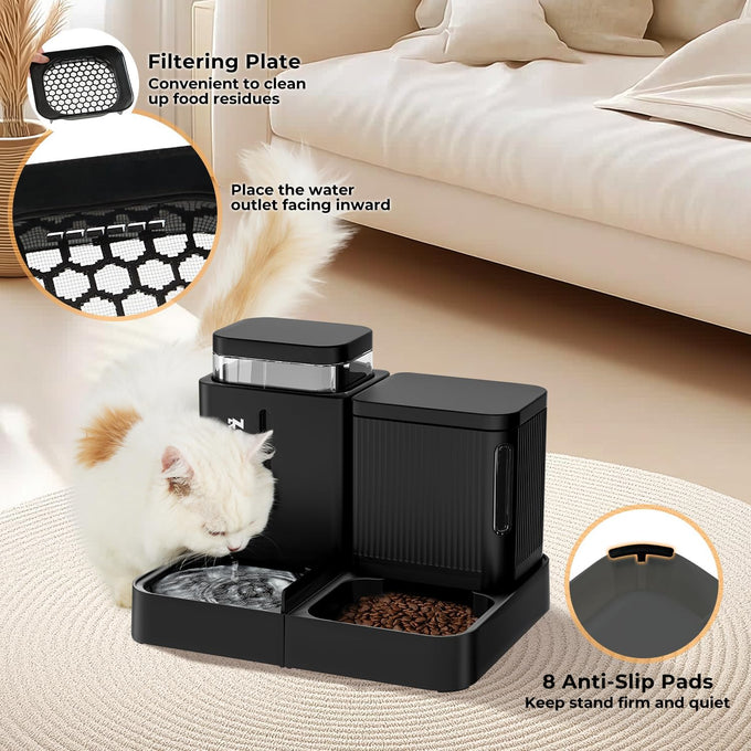 zomisia automatic cat feeder and water dispenser set with 180 degree rotatable for small dogs and cats black 0.8 gallon x 2