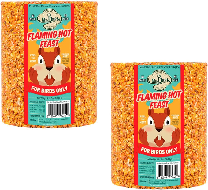 Mr. Bird Flaming Hot Feast Large Wild Bird Seed 6" Cylinder 4 lb 3 oz, Squirrel-Resistant Formula
