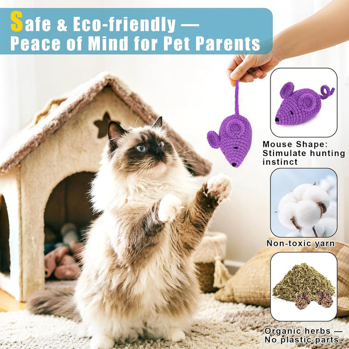 Retro Shaw Crochet Mice Cat Toys, 3 Pcs Durable Yarn Cat Mouse Toys for Indoor Cats with Catnip & Silvervine