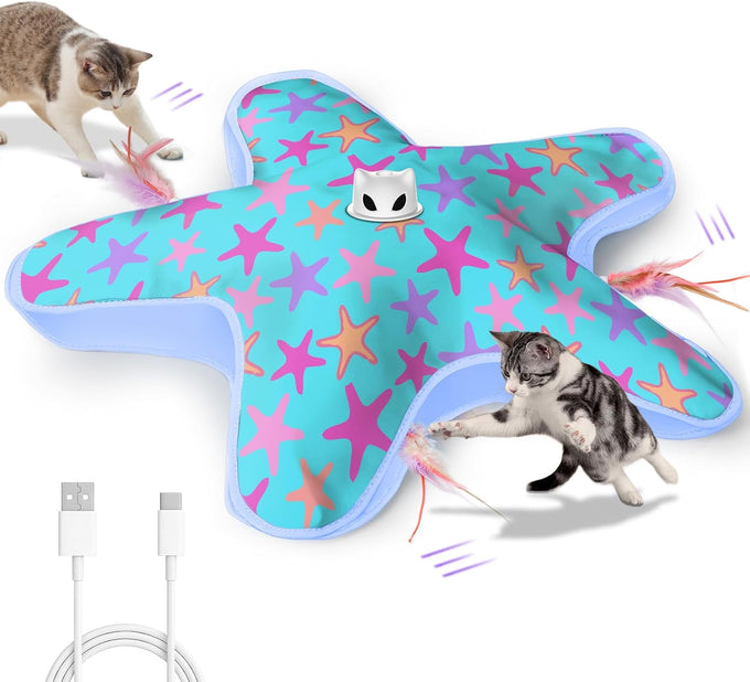 Blue White Rechargeable Interactive Cat Toy with 3 Working Modes, Touch Activated, and 1000mAh Battery