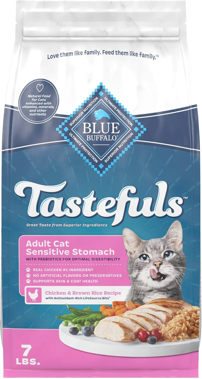 Blue Buffalo 7-lb Chicken Recipe Adult Sensitive Stomach Cat Food, Made in USA with Natural Ingredients