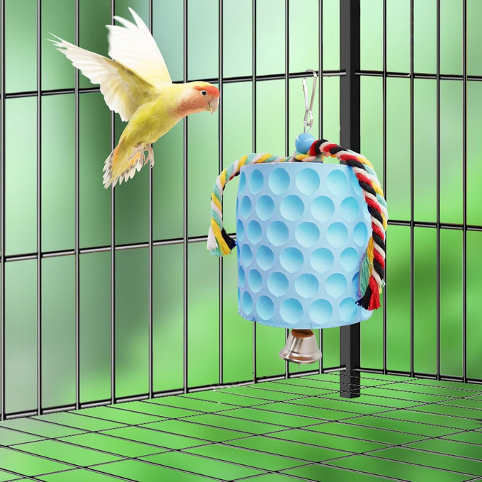 African Grey, Amazon Parrot, and Cockatiel beak grinder toy with bells for cage