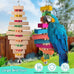 dbness 16.54in large bird toys for parrot, 2pc colorful natural wood block chew toy with bell