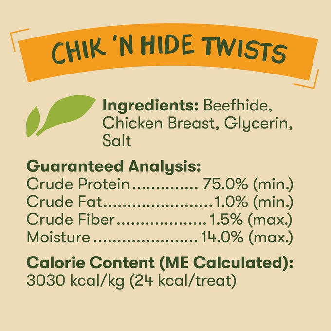Pet 'n Shape Chik 'n Hide Twists 100% Natural Chicken Rawhide Dog Treats, Small, 16 oz, Grain Free