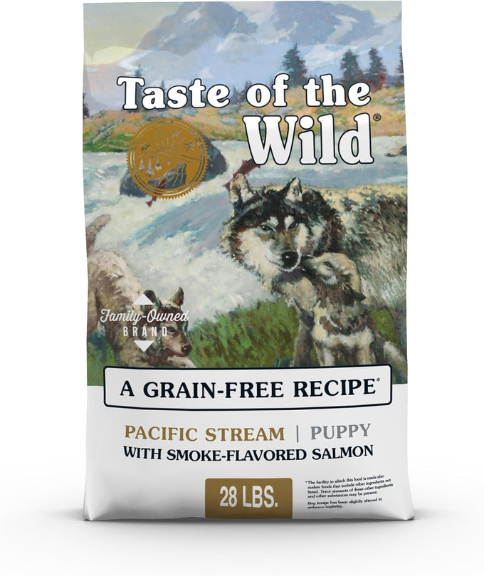 Taste of the Wild Pacific Stream Grain-Free Dry Puppy Food with Smoke-Flavored Salmon, 28lb, High-Protein Formula