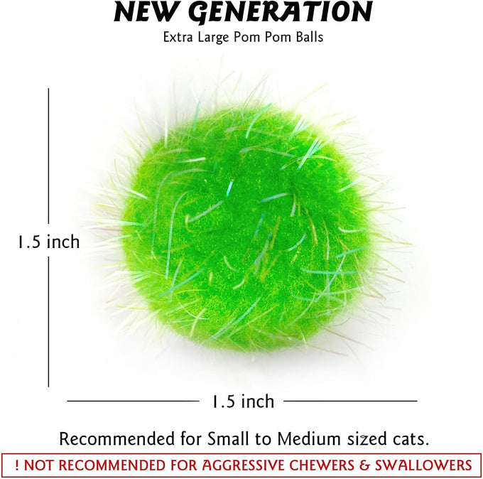 20-pcs cat toys extra-large 1.5inch glitter balls, plush, soft, assorted colors