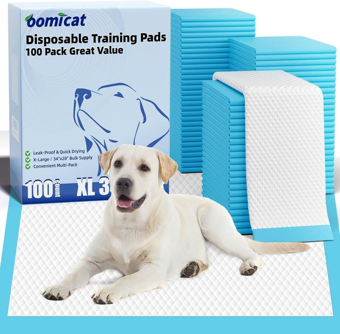 Oomicat Puppy Pads XL 100 count, extra large 34x28 disposable dog training pads with 6-layer leak-proof protection