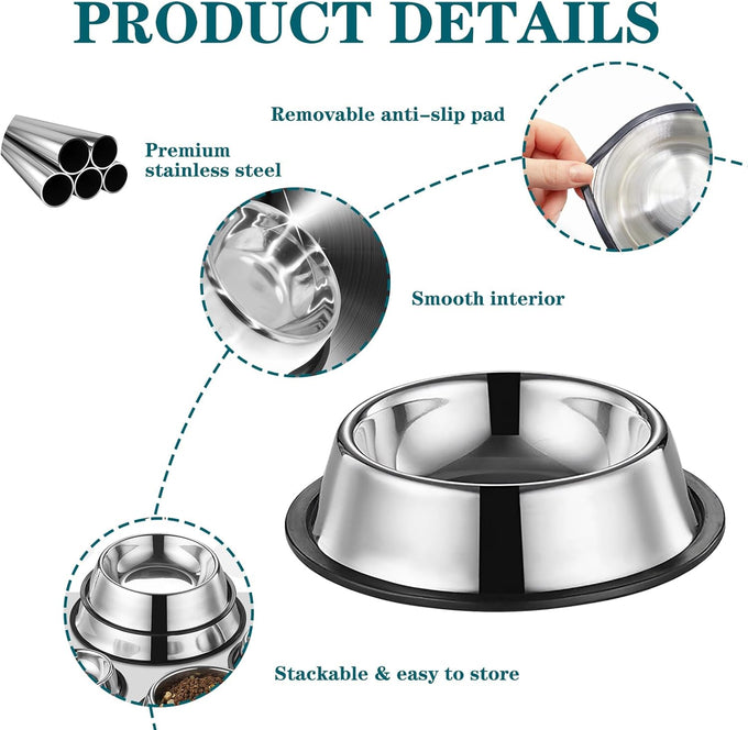 4.5-inch stainless steel cat food bowls set of 3 non-slip small pet feeding bowls for kitten puppy