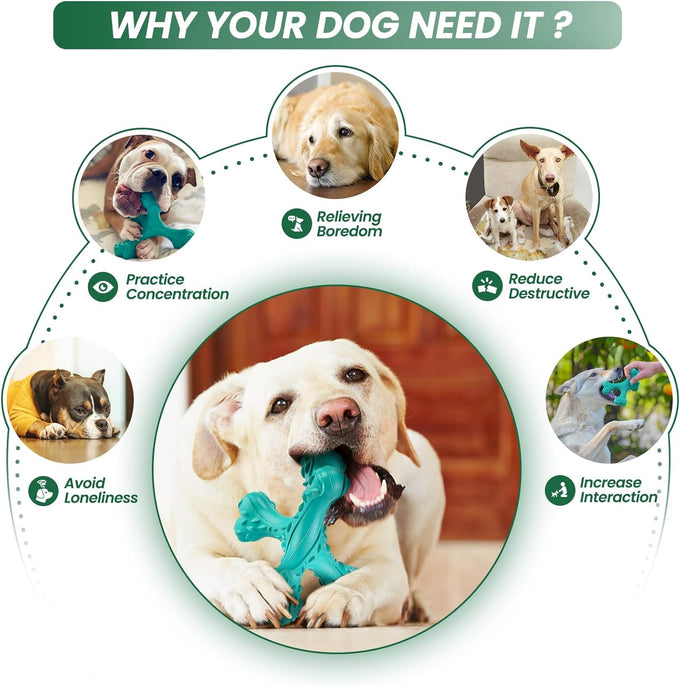 Blue Indestructible Natural Rubber Bone Toy for Large Breed Aggressive Chewers Dogs, Durable and Easy Cleaning