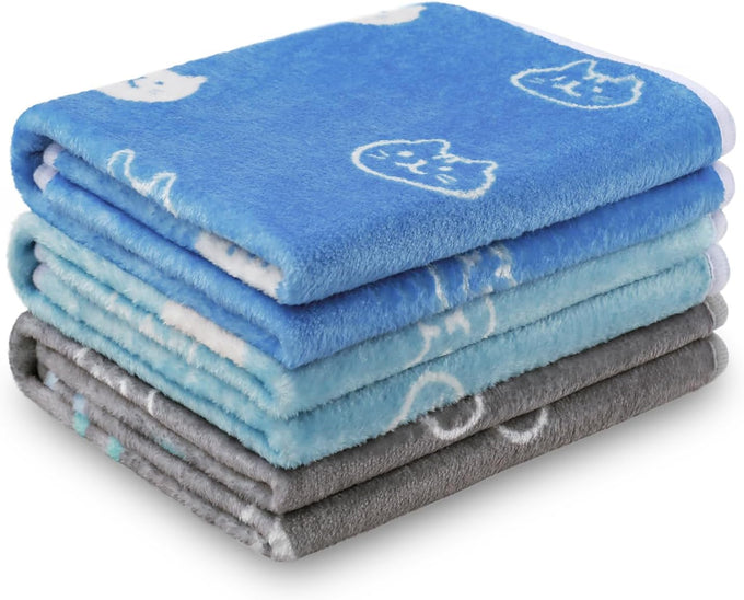 3-pack Soft Fluffy Elephant Pattern Pet Blanket Flannel Throw for Small Dogs and Cats Blue/Pink/Yellow 23x16 inch