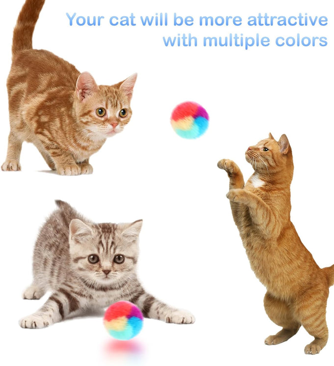 Kalione 30-pcs 1.2-inch Soft Plush Rainbow Cat Toy Balls, Fuzzy Kitty Balls for Cat Kitten Pet Playing Exercising