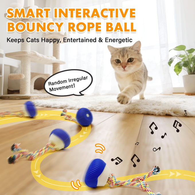 blue rotating interactive cat toy with voice recordable auto rolling pet toy for indoor cats & small dogs