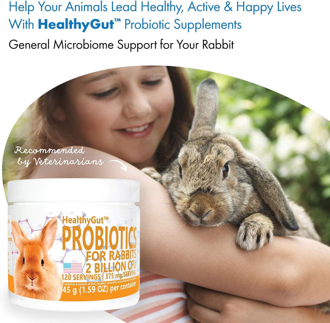 HealthyGut Probiotics for Rabbits 120 servings all-natural digestive system formula with 15 species of probiotic organisms
