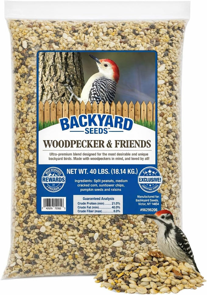 Backyard Seeds supreme wild bird food blend, 40 pounds, large bulk bag, USA made, high-energy formula