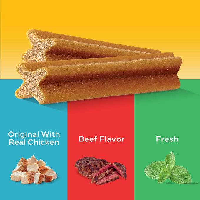 pedigree dentastix large dog treats original beef & fresh 2.73 lb variety pack 51 treats total