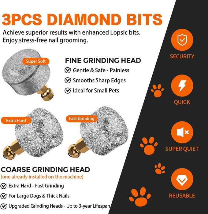 Whisper quiet dog nail grinder with 4 LED lights, safe & stress-free for sensitive dogs, cats, all breeds & sizes