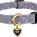 Cotton Handmade Dog Collar - White and Pink Love Heart Pattern - Adjustable - Safe for Girl and Boy Dogs