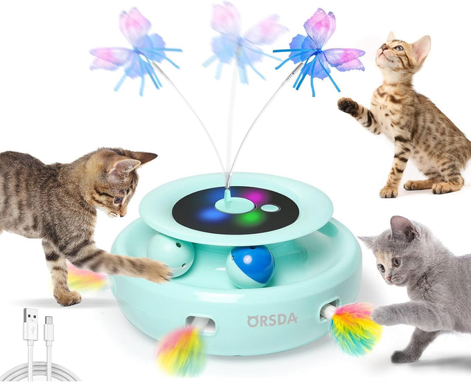 orsda 3-in-1 automatic interactive electronic cat toy with feather fluttering butterfly usb rechargeable