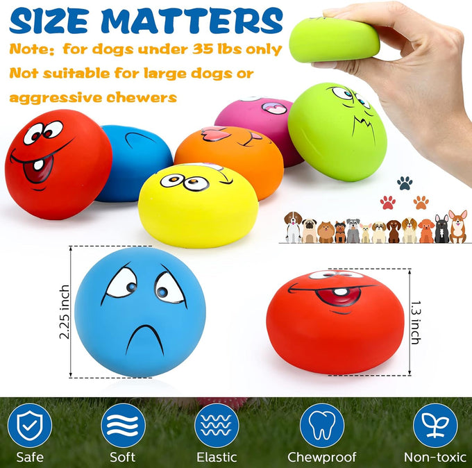 Hungdao 12-piece latex rubber squeaky dog toys, 6 colors, smile face emoticon, 100% safe for small medium pets