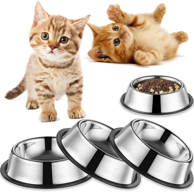 4.5-inch stainless steel cat food bowls set of 3 non-slip small pet feeding bowls for kitten puppy