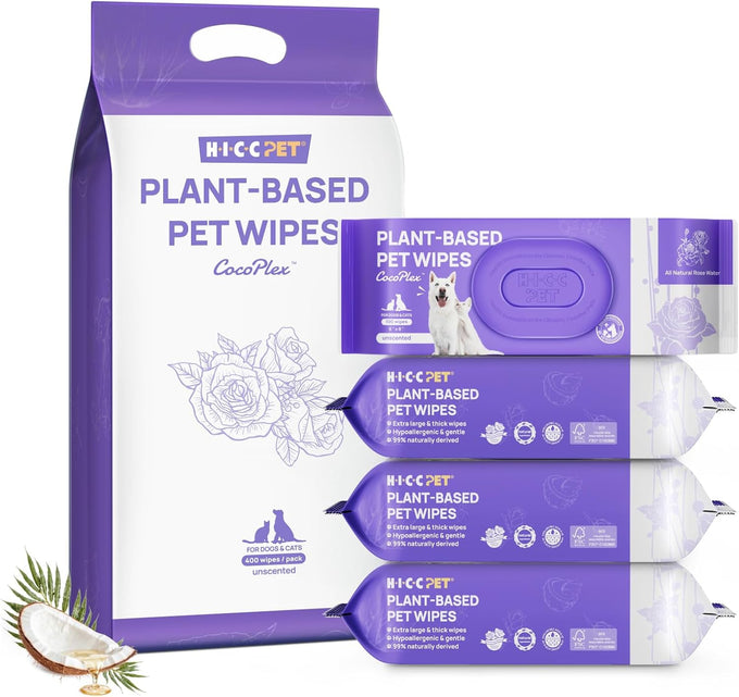 HICC Pet Wipes for Dogs and Cats, Vet-Recommended, Fermented Coconut Oil, 100pcs, Rose