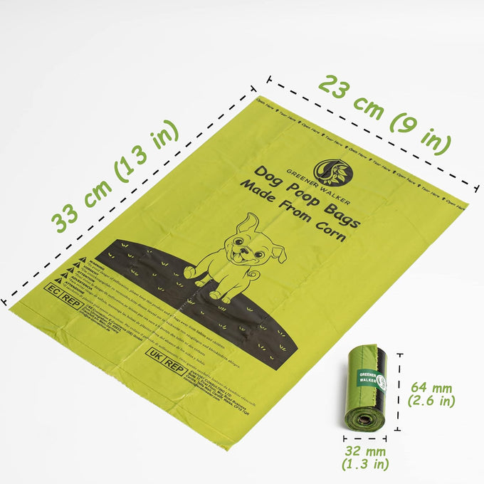 Greener Walker Poop Bags, 540 count, Extra Thick, 100% Leak Proof, Green, 13x9 inches