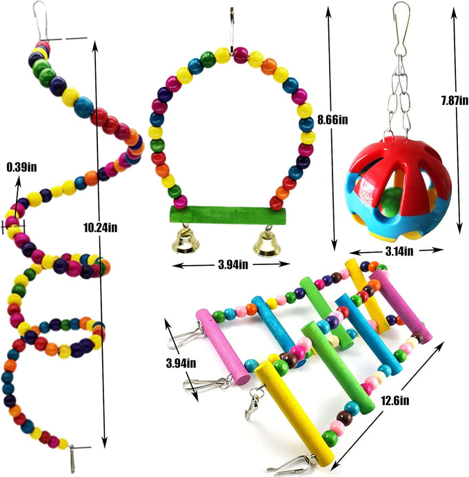 Hamiledyi bird parrot swing chewing toy set 15pcs wooden hanging bell hammock climbing ladders colorful pet birds cage toys