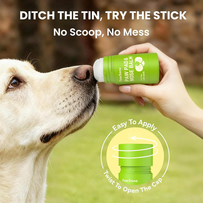 PawSono Lick-Safe Dog Paw & Nose Balm with Coconut Oil, 1.3 oz, All-Natural Moisturizer & Soother for Dry, Cracked Pads & Snout
