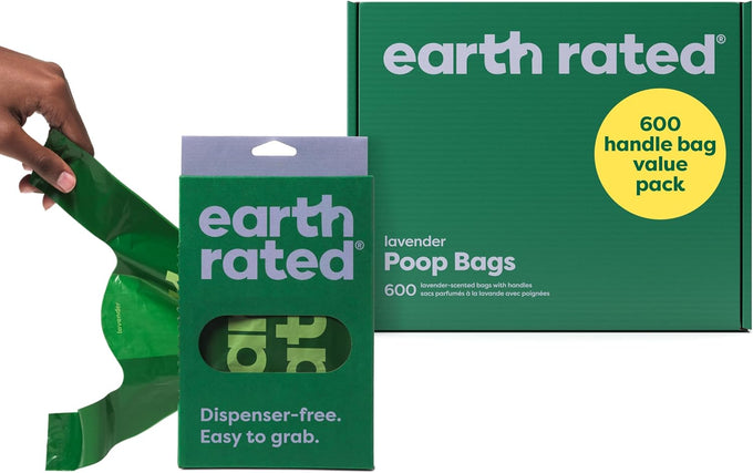 Earth Rated eco-friendly dog poop bags with handles, lavender scented, 120 count, 65% recycled plastic