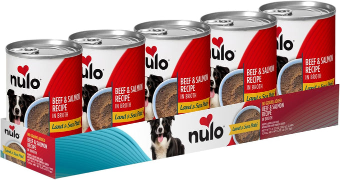 Nulo Land & Sea Adult Dog Food 12oz Cans, Pack of 5, Beef & Salmon Recipe in Broth with Real Meat and No Grains