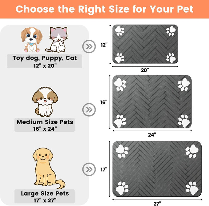 Absorbent Pet Feeding Mat with Waterproof Backing for Food and Water Bowls - 20"x12" Striped Dark Gray