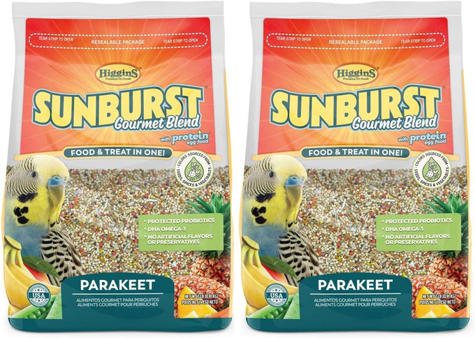 Higgins sunburst gourmet blend parakeet food 2 pack 2 pounds each with protein egg food