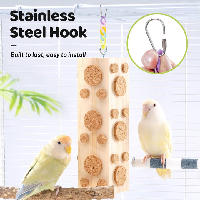 2 pc wooden bird chew toys for parakeet cockatiel conure budgie lovebird - 7.9 inch hanging
