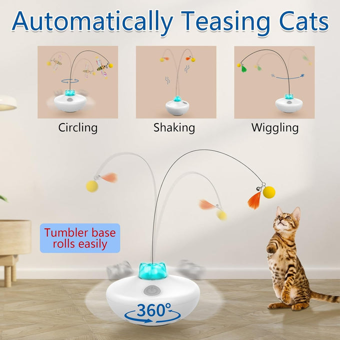 oxawo interactive cat toys rechargeable spin butterfly game teasing kitty extra long feather wand p33