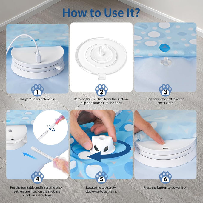 Blue White Rechargeable Interactive Cat Toy with 3 Working Modes, Touch Activated, and 1000mAh Battery