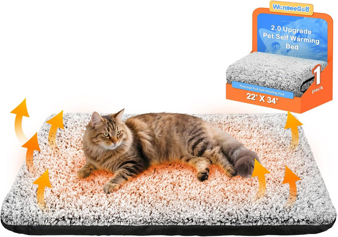 wanpee goo self warming cat bed, heated cat bed, 15x19 plush self-heating pet mat for crate and floor