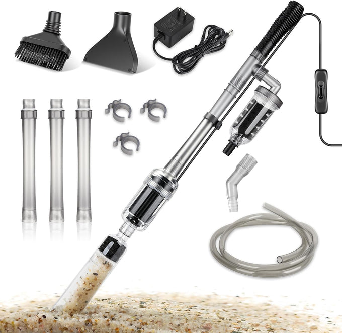 hygger electric aquarium gravel cleaner, 528gph fish tank vacuum, 5-in-1 automatic sand washer water changer cleaning kit
