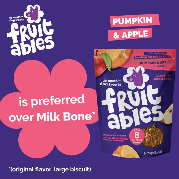 Fruitables Baked Dog Treats, Low Calorie, No Wheat, Corn or Soy, Made in the USA, Pumpkin and Apple Flavor, 12oz