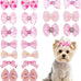 pink dog hair bows set with rubber bands, 10 pairs, 20 pieces, handmade mix style for small, medium, large dogs