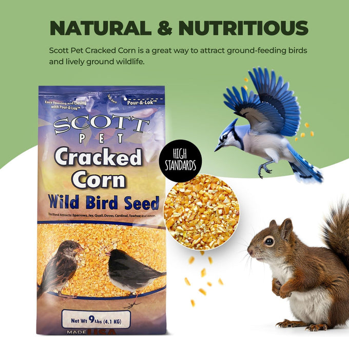 Scott Pet Wild Bird Seed Cracked Corn 9 lbs Bag Feed and Attract Outside Birds in Your Backyard